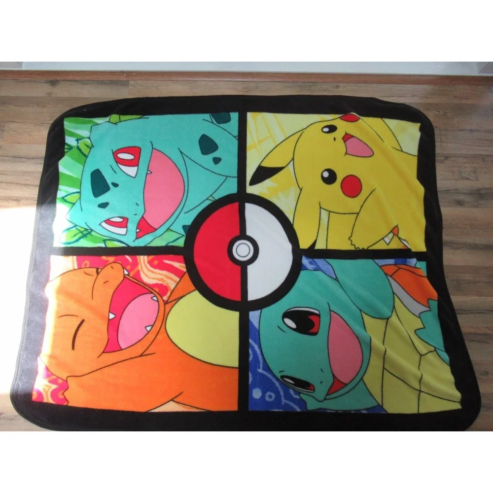 Pokemon Throw‎ Blanket 46x60 Pokeball Pikachu squirtle Charmander Bulbasaur USED